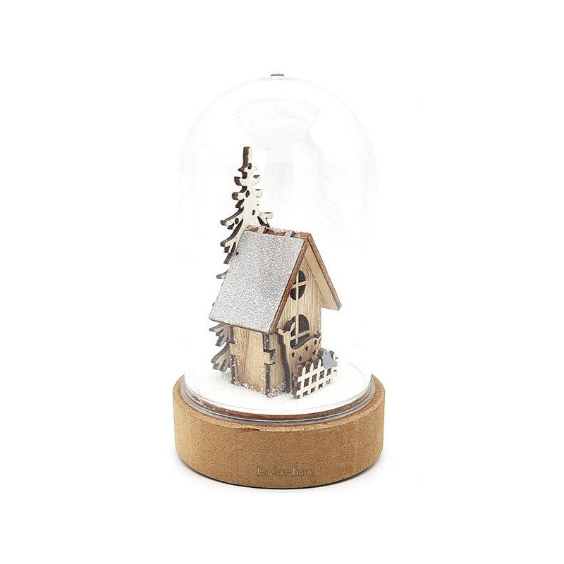 Scène de Noël sous Cloche avec Maison illuminé Led