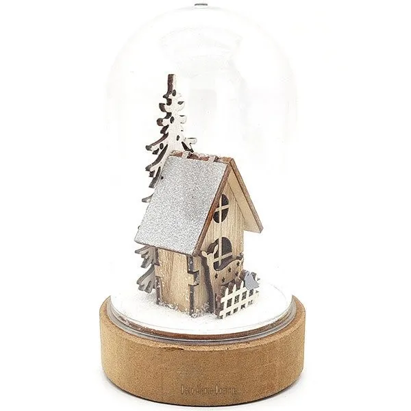 Scène de Noël sous Cloche avec Maison illuminé Led