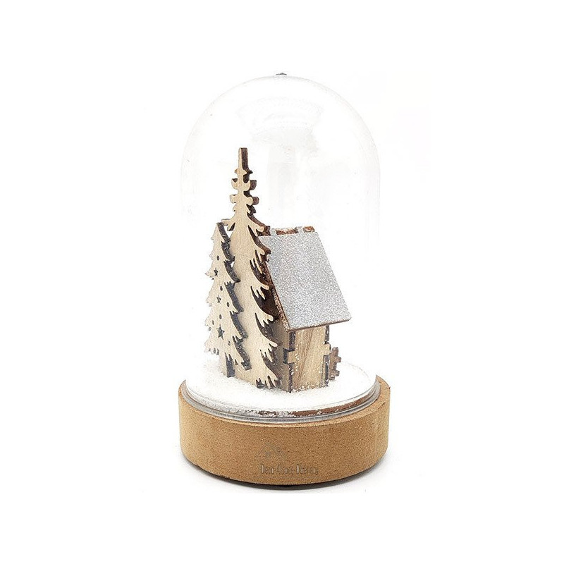 Scène de Noël sous Cloche avec Maison illuminé Led