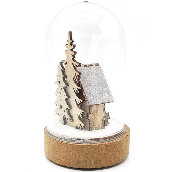 Scène de Noël sous Cloche avec Maison illuminé Led