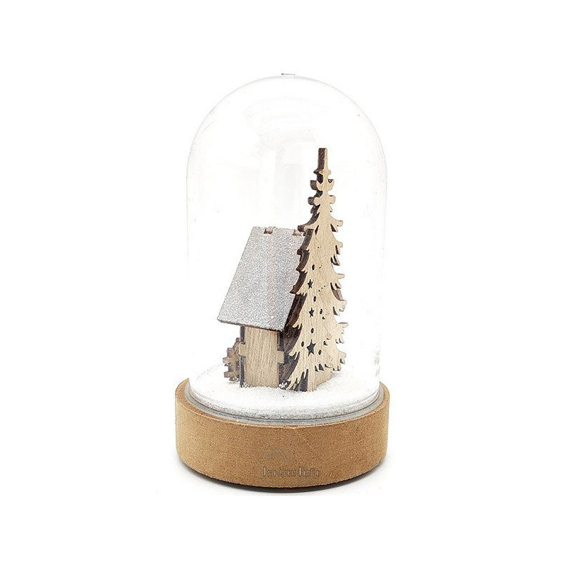 Scène de Noël sous Cloche avec Maison illuminé Led