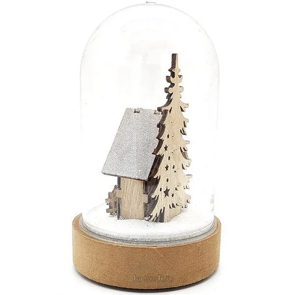 Scène de Noël sous Cloche avec Maison illuminé Led