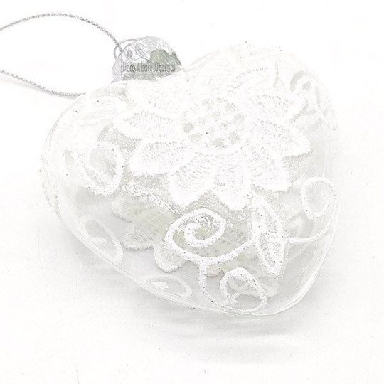 Glass Heart Pendant Decorated with White Lace