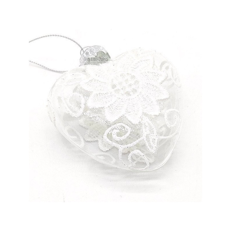 Glass Heart Pendant Decorated with White Lace