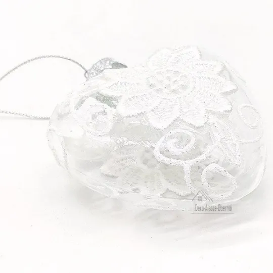 Aufhängung Herz Aus Glas mit weißen Spitzen verziert