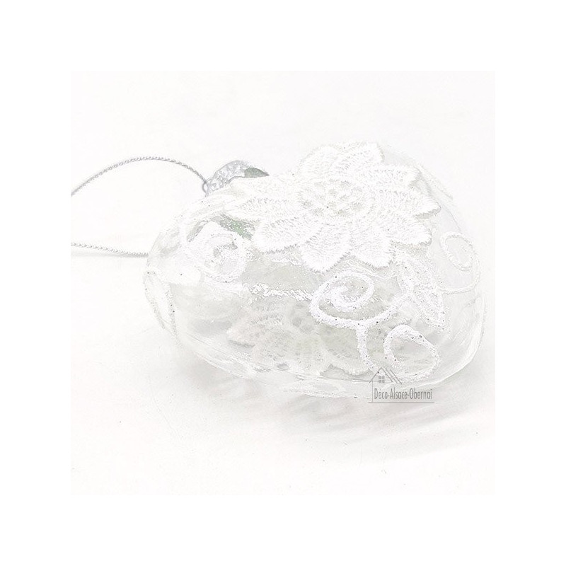 Glass Heart Pendant Decorated with White Lace