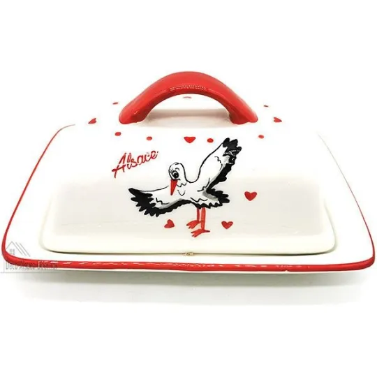 Ceramic Butter Dish Alsace stork design