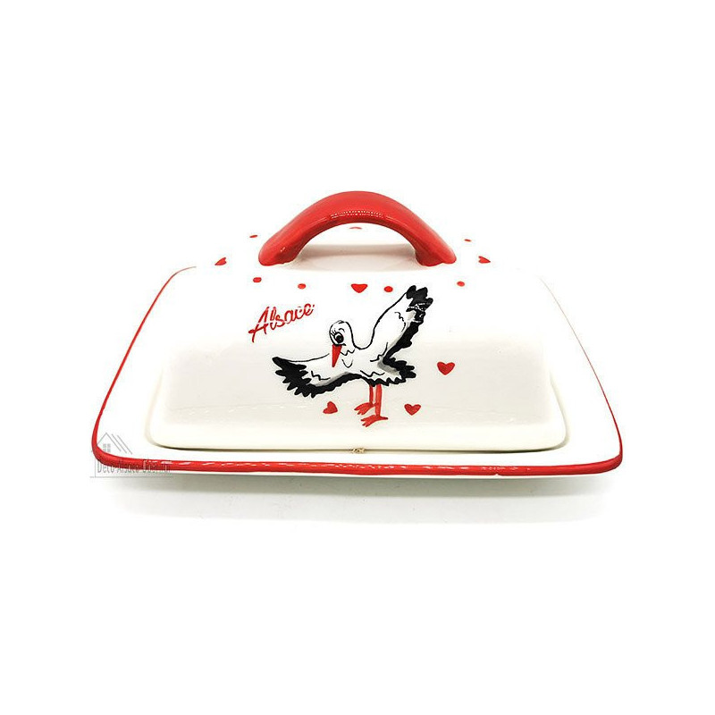 Beurrier en Céramique décor Cigogne d'Alsace