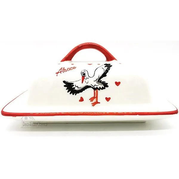 Beurrier en Céramique décor Cigogne d'Alsace
