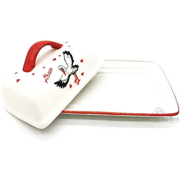Ceramic Butter Dish Alsace stork design