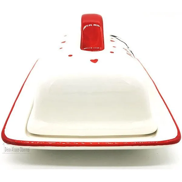 Keramik Butterdose Dekor Storch aus Elsass