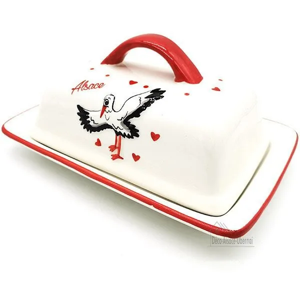 Keramik Butterdose Dekor Storch aus Elsass