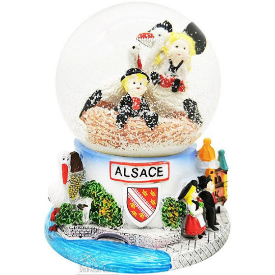 Grande Boule de Neige décor Cigognes d'Alsace