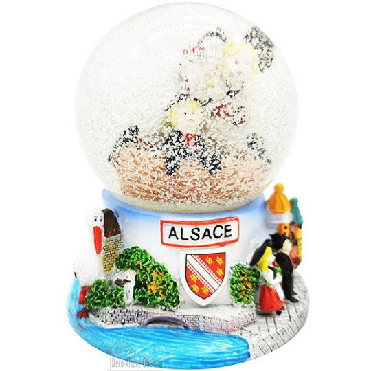 Boule de Neige en verre décor Cigognes d'Alsace