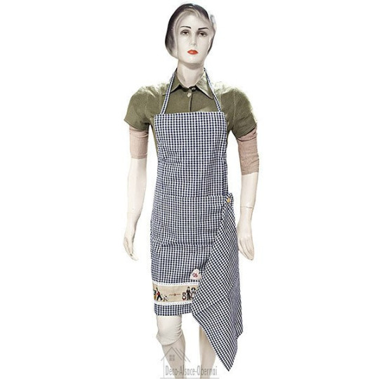 Einstellbare Küche Schürze blau Quadrat gingham Dekor Hansi mit Geschirrtuch