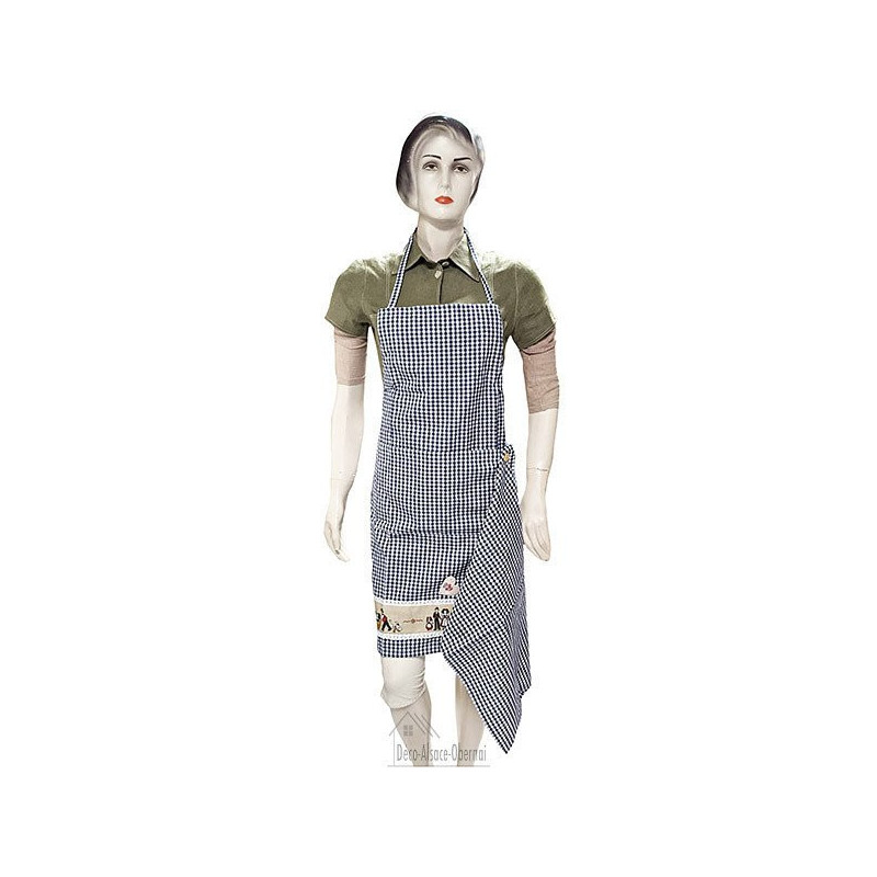 Adjustable Kitchen Apron Blue Square Vichy Hansi Decor with Tea Towel