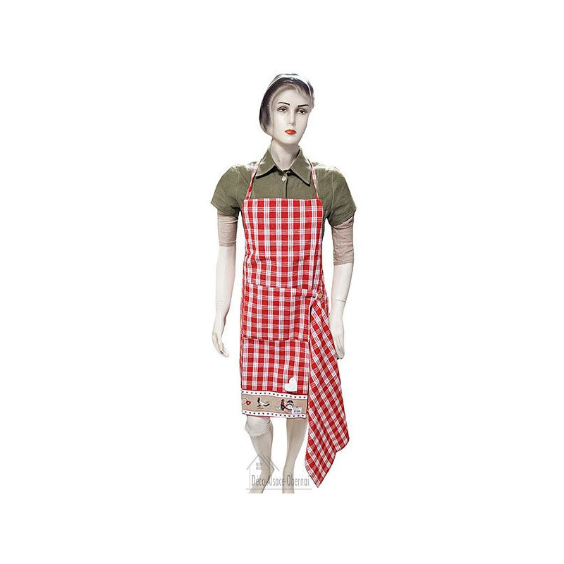 Einstellbare Küche Schürze rot Quadrat gingham Dekor Hansi mit Geschirrtuch