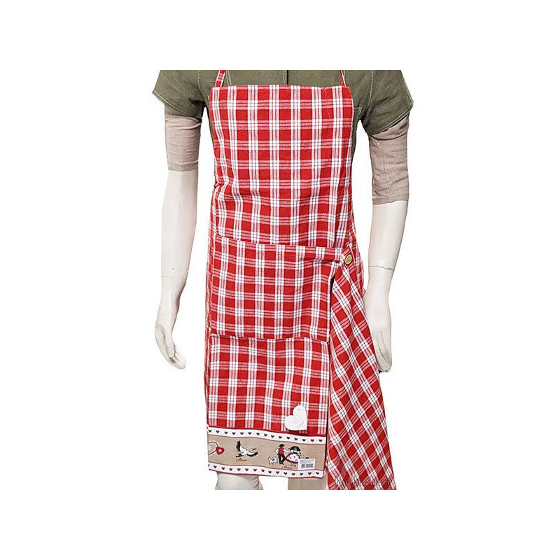 Einstellbare Küche Schürze rot Quadrat gingham Dekor Hansi mit Geschirrtuch