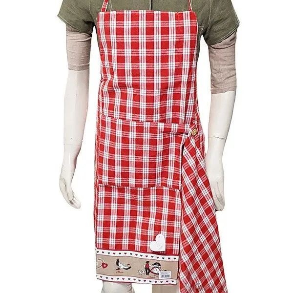 Tablier de Cuisine réglable Rouge Carré Vichy décor Hansi avec Torchon