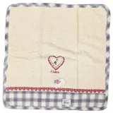 Essuie-Mains de Cuisine carré 100% Coton épais fond Écru bandeau Vichy gris brodé Coeur