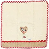 Essuie-Mains de Cuisine carré 100% Coton épais fond Écru bandeau en Jute brodé Coeur