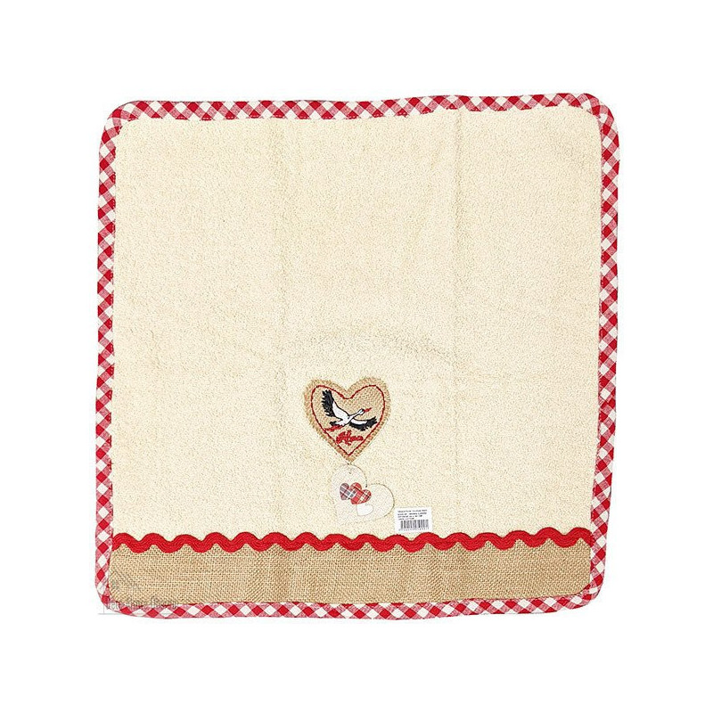 Square Kitchen Towels 100% Thick Cotton Ecru base Jute bandeau embroidered Heart