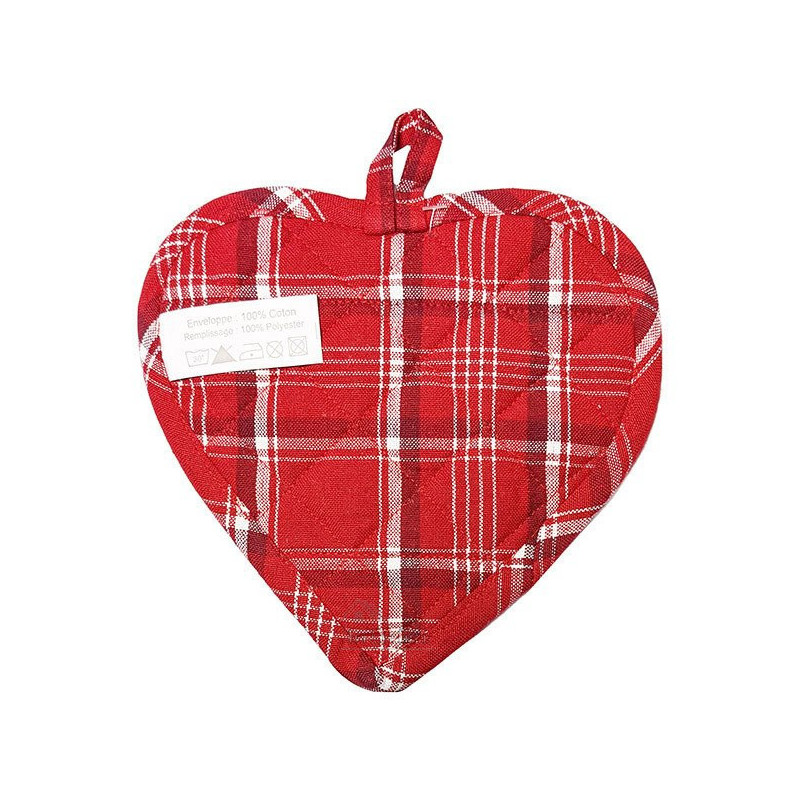 Red Gingham Heart Kitchen Potholder on a red background with Hearts decor