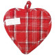 Red Gingham Heart Kitchen Potholder on a red background with Hearts decor