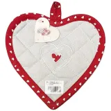 Kitchen pot holder Heart embroidered Heart on gray background and red border