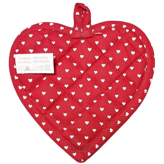 Keukenhandschoen Hart Geborduurd, Grijs met Rode Rand