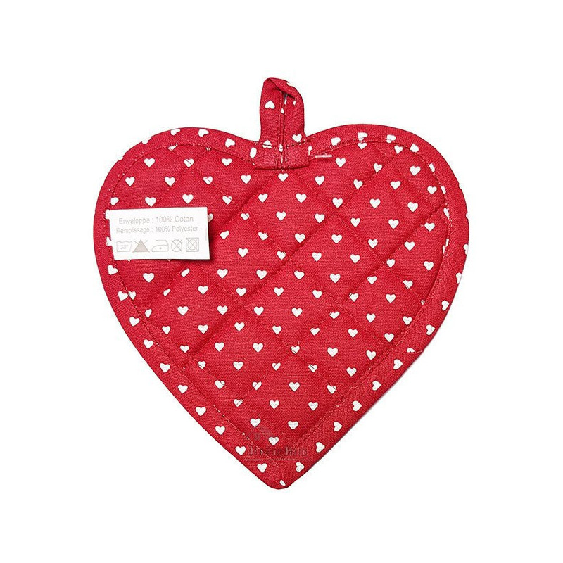 Kitchen pot holder Heart embroidered Heart on gray background and red border