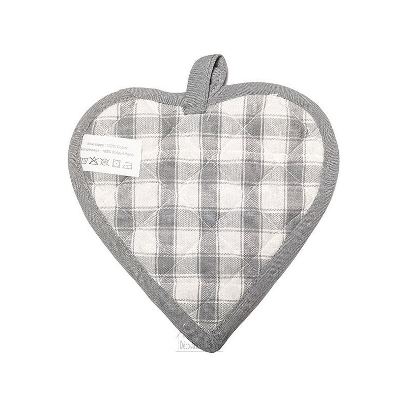 Cooking pot holder Heart decor Rooster on a gray Vichy background and gray border
