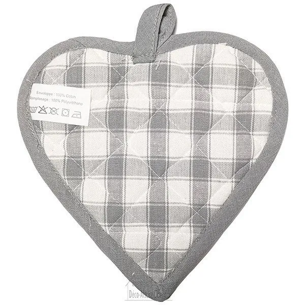 Cooking pot holder Heart decor Rooster on a gray Vichy background and gray border
