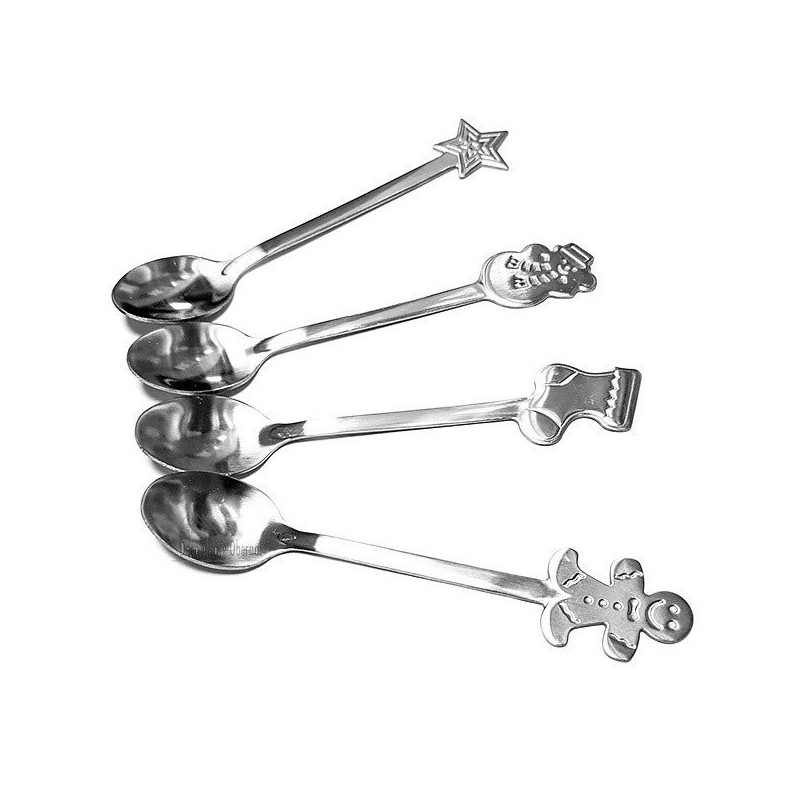 Set mit 4 Kaffeelöffel Aus Stahl mit elsässischen Dekoren