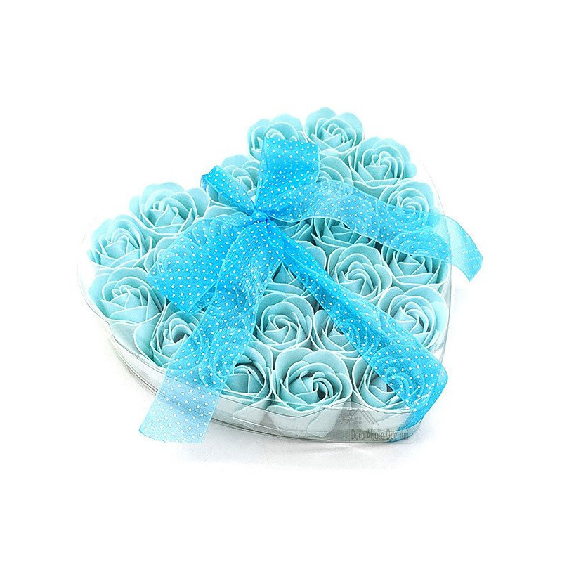 Boite de 24 Roses de Savon avec Noeud