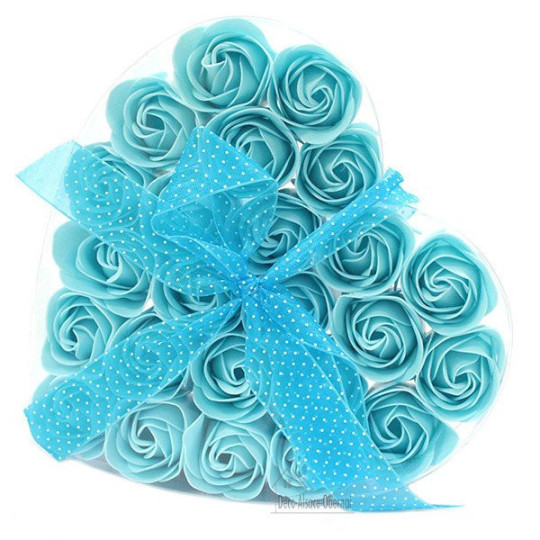 Boite de 24 Roses de Savon avec Noeud