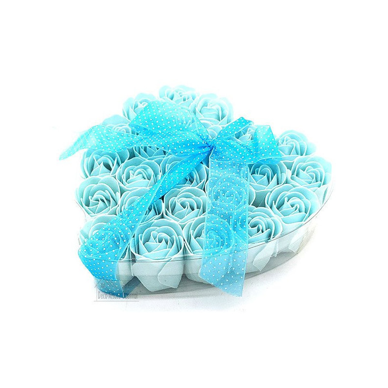 Boite de 24 Roses de Savon avec Noeud