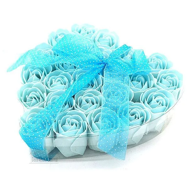 Boite de 24 Roses de Savon avec Noeud