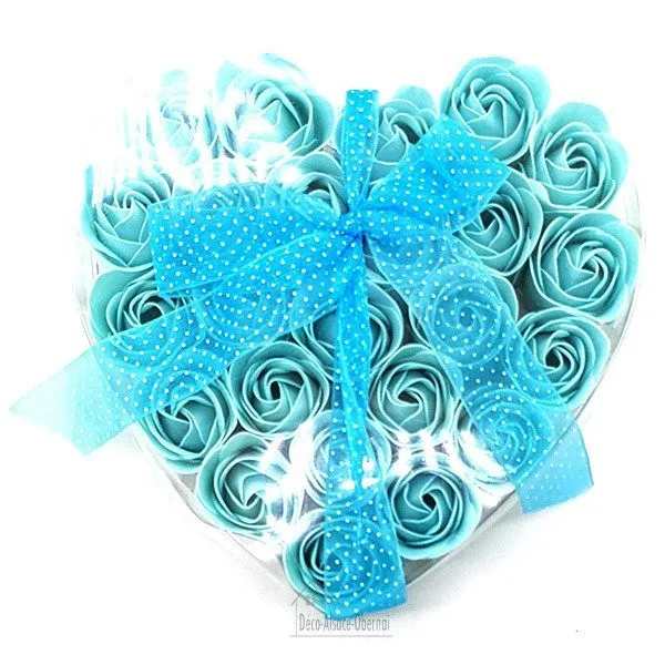 Schachtel mit 24 Seifenrosen mit Knoten