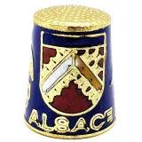 Blue Collection thimble in gold plated metal with crest stork and Alsatian