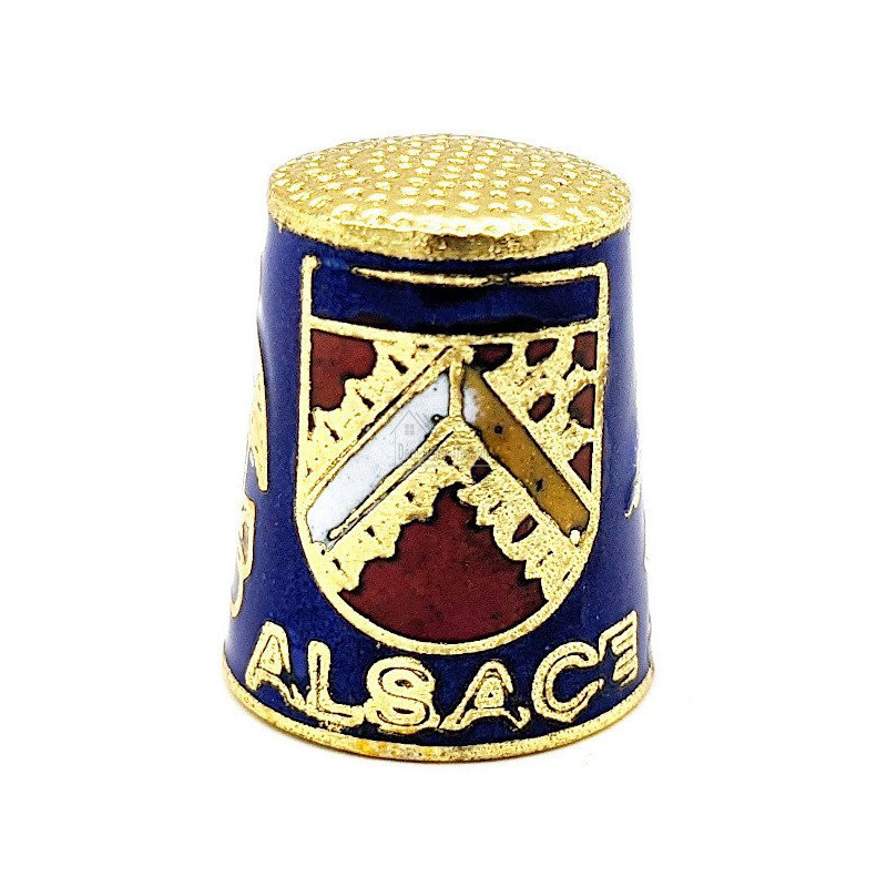 Blauer Fingerhut aus vergoldetem Metall mit Wappen Storch und Elsass
