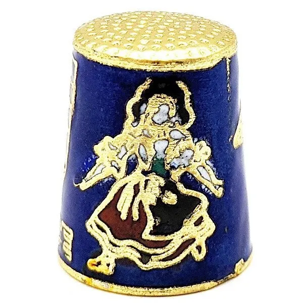 Blue Collection thimble in gold plated metal with crest stork and Alsatian