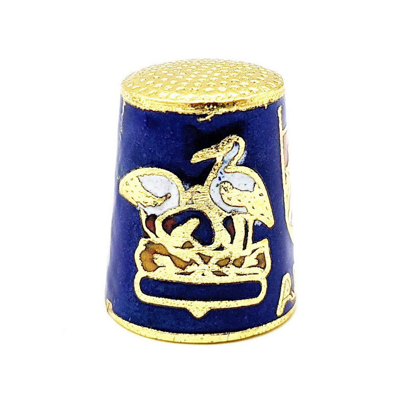 Blauer Fingerhut aus vergoldetem Metall mit Wappen Storch und Elsass