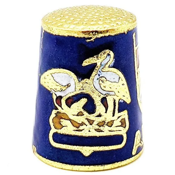 Blue Collection thimble in gold plated metal with crest stork and Alsatian