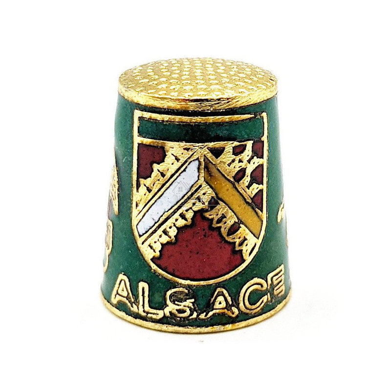 Green Collection thimble in gold plated metal with crest stork and Alsatian