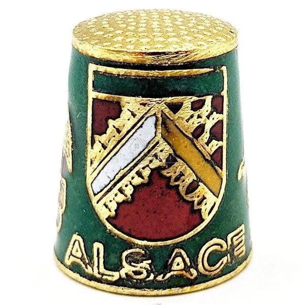 Green Collection thimble in gold plated metal with crest stork and Alsatian