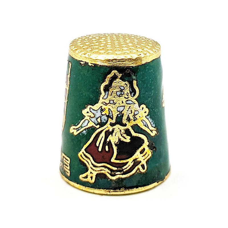 Green Collection thimble in gold plated metal with crest stork and Alsatian
