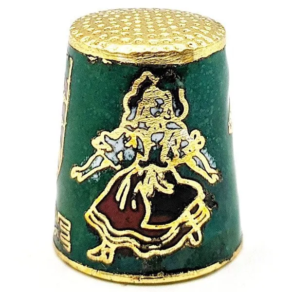 Green Collection thimble in gold plated metal with crest stork and Alsatian