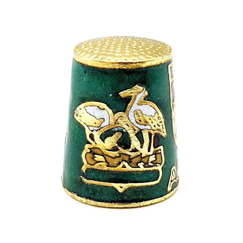 Green Collection thimble in gold plated metal with crest stork and Alsatian