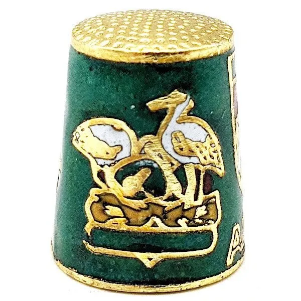 Green Collection thimble in gold plated metal with crest stork and Alsatian